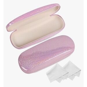 Kids JoyBerg Glitter Pink Hard Shell Eyeglass Case with Cleaning Cloth